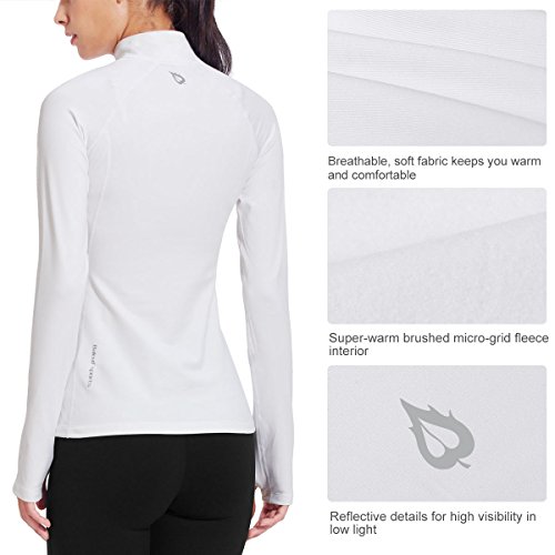 Baleaf Women's Thermal Fleece Half Zip Thumbholes Long Sleeve Running Top White Size M