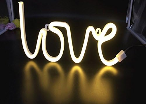 URTop 1Pcs Red/Pink/Warm White Led Neon Night Lights Love Lightning Heart Marquee Neon Light Sign USB / 3AA Battery Operated Wall Lamp Decor For Christmas Wedding Gift