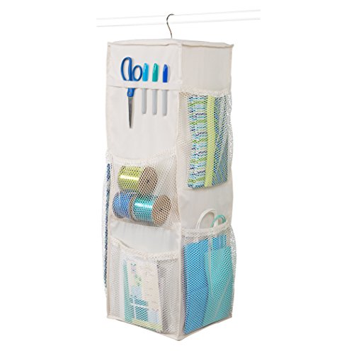 HomeCrate Hanging Wrapping Paper And Bow Organizer With 6 Mesh Compartments - In Beige 11" X 10" X 32" - Thumbnail 4