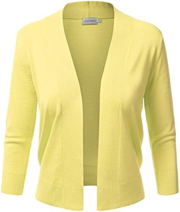 JJ Perfection Women's Basic 3/4 Sleeve Open Front Cropped Cardigan