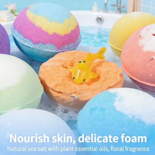Bath Bombs with Toys Inside, 12PCS Animal Bath Bombs Set for Boys Girls, Cute Kids BathsBomb Toys with Plant Extracts, Marine Terrestrial Animal Baths Salt Balls, for Kids Gift