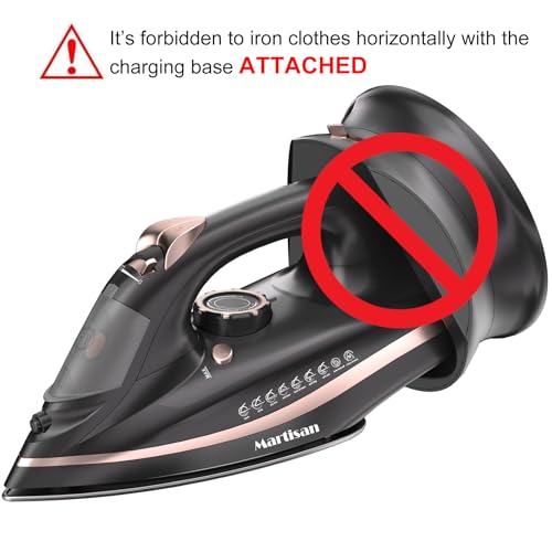 Martisan Cordless Iron for Clothes, 1600W, Wireless, Rapid Heating, Retractable Cord, Power Charging Base, Ceramic Soleplate, Auto-off, Anti-calc, Anti-drip, Self Clean