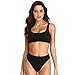 Dixperfect Two Pieces Bikini Sets Swimsuit Low Scoop Top High Waisted Cheeky Bottom (S, Black)