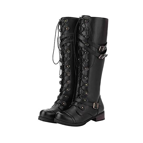Military-Combat-WomenLace-ups-Straps-Boots-Steampunk-Gothic-Retro-Punk-Buckle-Boots-US95-Black