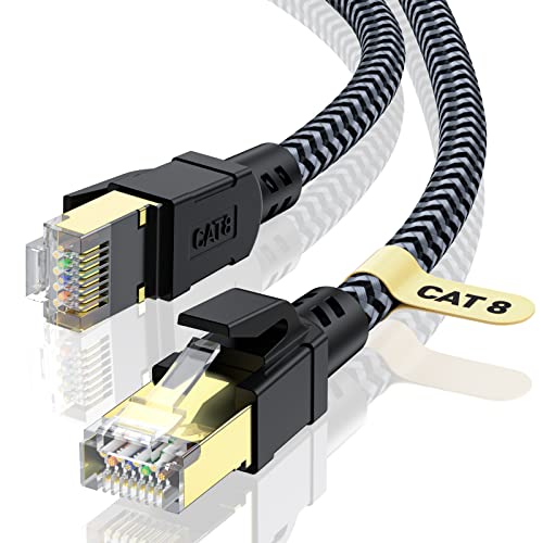CABNEER Cat 8 Ethernet Kabel 50M, 40Gbps Netzwerkkabel Hochgeschwindigkeits 2000MHz Ethernet Kabel, Gigabit RJ45 Nylon Geflochtener LAN Kabel, Patchkabel für PS