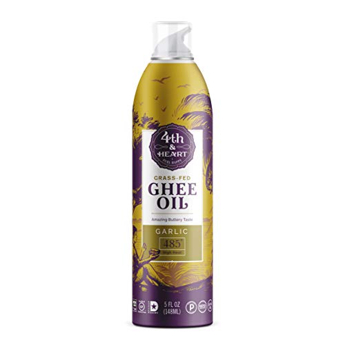 Garlic Grass-Fed Ghee Cooking Spray By 4th & Heart, High Heat, Non-Gmo Verified Hybrid Oil, Certified Paleo & Keto, Lactose Free, 5 Oz