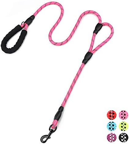 Strong Rope Dog lead 6ft Long with Two Padded Handles,Heavy Duty,Reflective Double Handle Training Dog Lead for Large Dogs or Medium Dogs,Dual Handles Leash(Pink)
