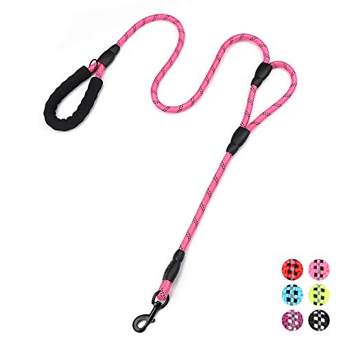 Strong Rope Dog lead 6ft Long with Two Padded Handles,Heavy Duty,Reflective Double Handle Training Dog Lead for Large Dogs or Medium Dogs,Dual Handles Leash(Pink)