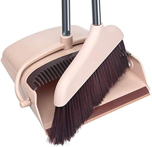 Dust Pan and Broom Set Separable Dustpan Cleans Broom Combo Standing Upright Dustpan with 34" Long Handled Broom for Home Kitchen Room Office Industry Lobby floor (brown)