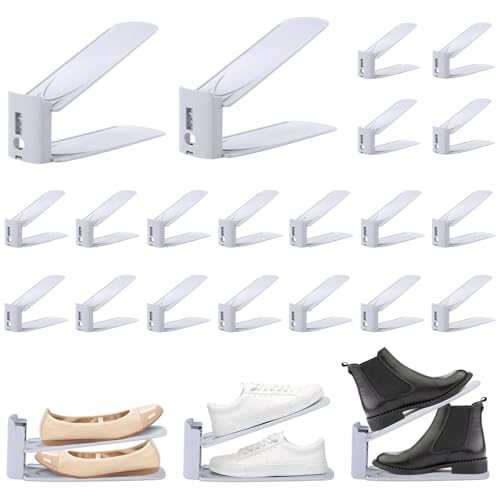 Pack of 20 Space-Saving Shoe Racks, Adjustable Shoe Storage with 3 Levels, Non-Slip Shoe Organizer, Shoe Holder for Storage and Display of High Heels, Sports, Flip-Flops