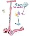 OUTON Kick Scooter for Kids 3 Wheel Lean to Steer Adjustable Height PU 4 LED Flasing Wheels Pink