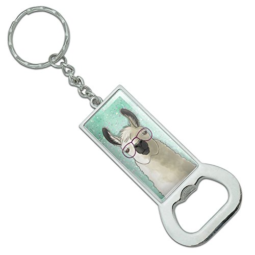 Graphics and More Hip Llama with Glasses Rectangle Chrome Plated Metal Bottle Cap Opener Keychain Key Ring