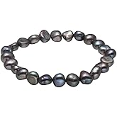VN Jewelry Handmade Women's Pearl Bracelet | Stretchy Beaded 7-8mm Baroque Pearl Bracelet for Ladies and Girls - Pink, Black, White, Grey, Multicolor