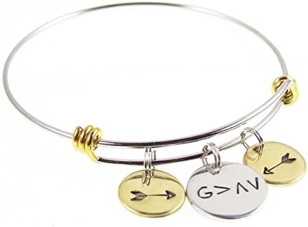 God is Greater - Than the Highs and Lows - Christian Hand Stamped Bangle Bracelet - Arrow Charm Bracelet - Expressions Bracelets Item, Mantra Bangle bracelet