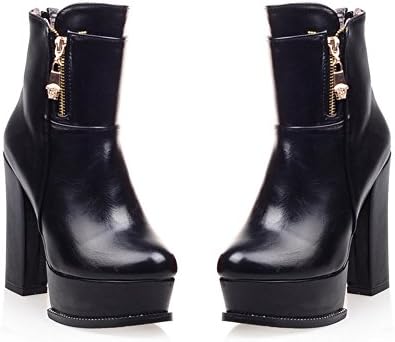 Fashion Heel Womens Ankle Boot Platfrom Roune Toe Chunky Heel Ankle Booties (6.5, black)