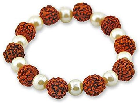 Rudraksha Seed Bead Stretch Bracelet with Clear Beads