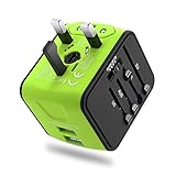 Travel Adapter, Universal International World Travel Power Adapter Kit Dual USB 2.4A Plug Charger Adapter All in One for EU, UK, US, AU, Italy and other 150 countries (Green 2usb)