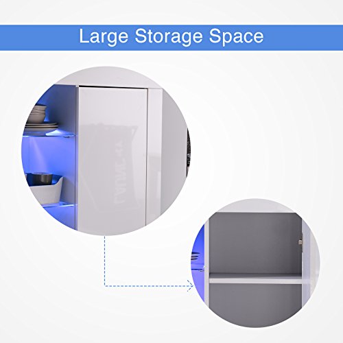 GTM Sideboard Buffet Cabinet Kitchen Cupboard, High Gloss LED Light Sideboard White - Thumbnail 7