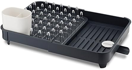 Joseph Joseph 85040 Extend Expandable Dish Drying Rack And Drainboard Set Foldaway Integrated Spout Drainer Removable Steel Rack And Cutlery Holder, Gray