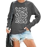 Ladicme Cat Sweatshirts for Women Funny Black Cat Sweatshirt Cat Graphic Sweater Holiday Long Sleeve Pullover Top