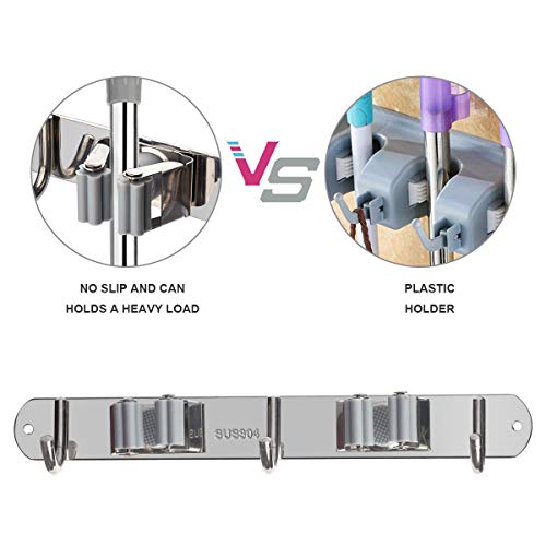 image for Hicorfe Broom Mop Holder, Stainless Steel Heavy Duty Wall Mount Storag