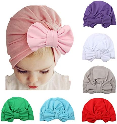 Yfstyle Baby Girl Hat with Rabbit Ears Toddlers Hair Bows Headband Soft Elastic Turban Knotted Cap 7 Packs