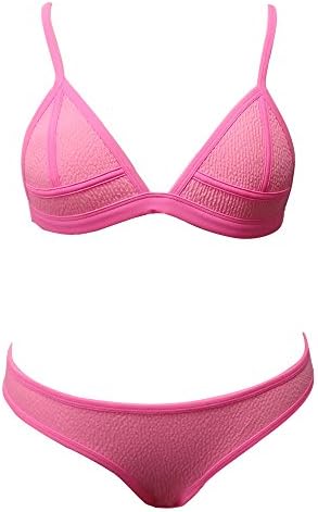 MARCH Jacquard Triangle Neoprene Sexy Bikini Set 2017 Two Pieces Women Summer Swimwear Pure Color Bathing Suits (S, Pink)