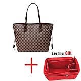 Women's Classic Canvas Never-full Top-Handle Tote Bag Large Capacity Haute Couture Shoulder Bag (MM 32CM, Brown-red)