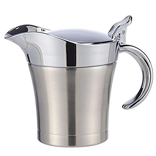 500ml Stainless Steel Sauce Jug Double Insulated Thermal Gravy Boat Sauce Vinegar Lid Jug Liquid Container for Gravy, Sauces, Custard and Much More(silver)