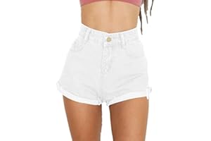 Haola Women's Juniors Vintage Summer Denim High Waisted Folded Hem Jeans Shorts