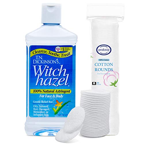 T.N. Dickinson's 16 oz. Witch Hazel 100% Natural Astringent with 100 Pcs. Cotton Rounds