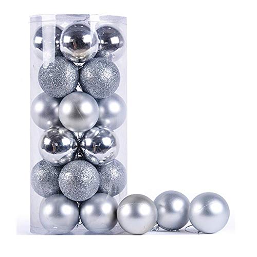 SiegenPro Christmas Ball Ornaments, 24ct Christmas Decorations Tree Balls Ornament Set for Xmas Tree Party Decoration, Christmas Balls Shatterproof with String 1.57" (Silver, 40mm /1.57")