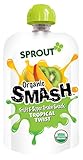 Sprout Organic SMASH Snack Pouches Fruit and Grain Puree, Tropical Twist, 3.2 Ounce, 16 Count
