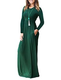 Vestidos largos lisos sueltos de manga larga de las mujeres de Euovmy Vestidos largos casuales con bolsillos