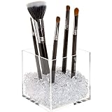 Pretty Display Makeup Brush Holder Organizer with Beautiful Diamonds - Premium Acrylic Cube with 2 Sizes of Clear Crystal Beads for Extra Sparkle