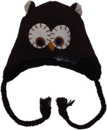 Revive Online Men's Nepal Animal Hat Wool Owl Cable 58 Cm Brown, Light Brown And White