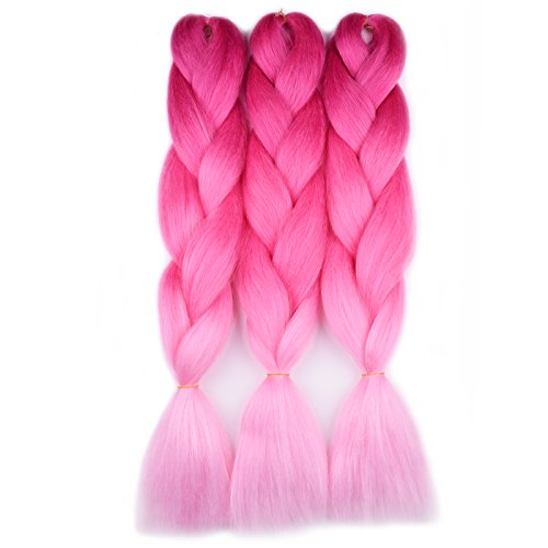 Jumbo Braiding Hair (Purple Red/Hot Pink/Light Pink)3pcs Ombre Synthetic Braiding Hair Extension For Box Braids Senegal Twist Premium Soft (Best Synthetic Braiding Hair)