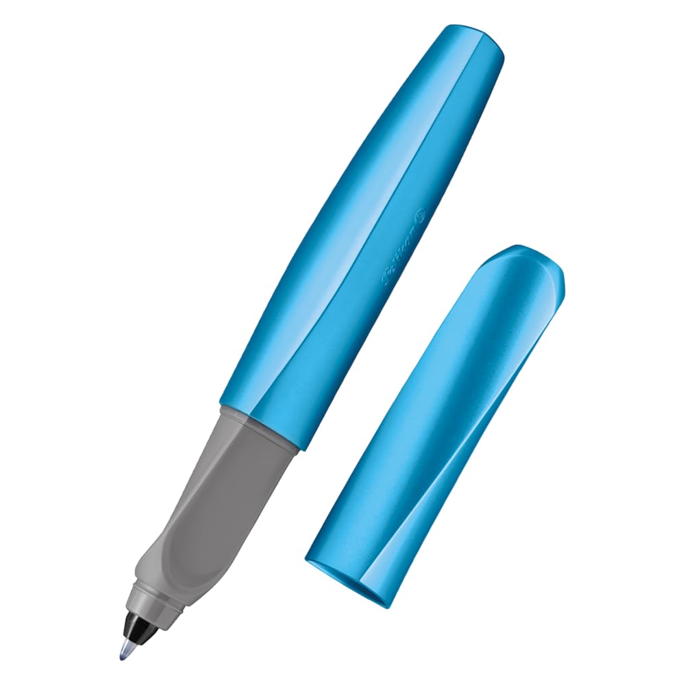 Pelikan Twist Rollerball Pen, Refillable Writing Pen for Left- and Right-Handed Users, Ergonomic Design with Blue Ink, Frosted Blue