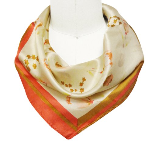 Wrapables 100% Silk Neckerchief Square Scarf, Coral Tulips