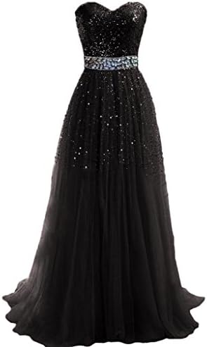 Hi Girls Exquisite Sweetheart Tulle Long Prom Dresses 2014 Party Gowns (US18, Black)