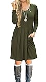JOSIFER Women's Long Sleeve Pleated Loose Swing Casual T-Shirt Dress With Pockets