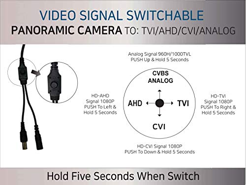 VIEWISE Analog HD 1080P 2MP 360 Degree Security Surveillance Wired Camera Fisheye 1.7mm Lens Wide Angle Panoramic Indoor Dome Camera 4 in 1 ( TVI / AHD / CVI / Anaolog) IR 15FT Nightvision DC12V - Thumbnail 6