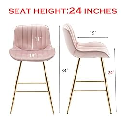 GBZB 24 Inches Gold Bar Stools, Velvet Counter