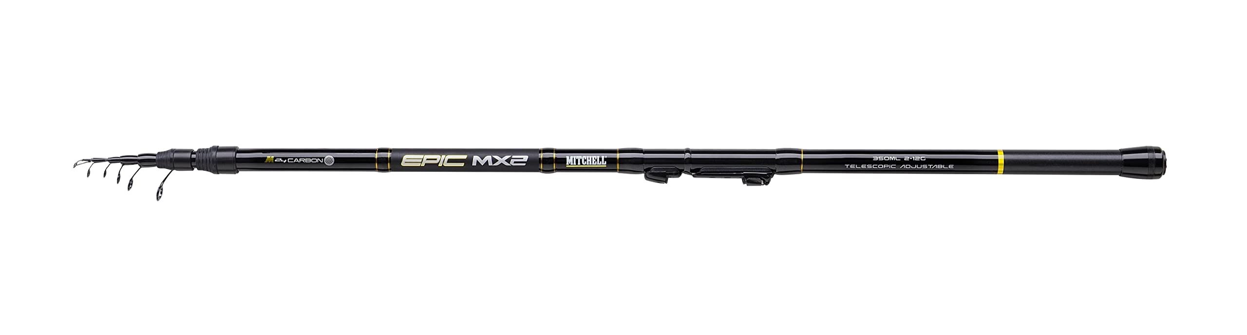Mitchell Epic MX2 TE-ADJ Telescopic Rod | Adjustable Spinning Fishing Rod for Freshwater & Saltwater | Lightweight, Carbon Blank Travel Rod |For Trout, Bass, Pike & Perch | Black/Gold, 4.9m, 2-12g
