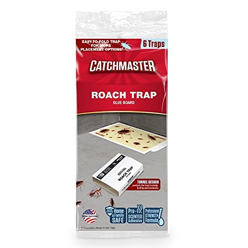 Cockroach Glue Trap by Catchmaster 6 Count, Ready to Use Indoors