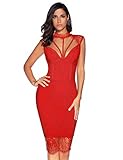 Meilun Womens Rayon Lace Patchwork Sleeveless Bandage Bodycon Club Party Dress (L, Red)