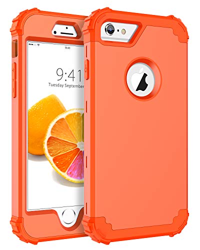BENTOBEN iPhone 6S Case, iPhone 6 Case, 3 in 1 Heavy Duty Rugged Hybrid Hard PC Soft Silicone Bumper Shockproof Non-Slip Protective Case Cover for Apple iPhone 6S/iPhone 6 (4.7 Inch), Coral Orange