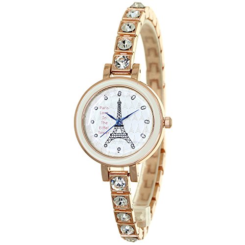 Classic Style Gold Plated Watch Brand Design Cute Crystal Wristwatch Ladies Quartz Watch Clock Female Nice Jewelry Paris Love In The Eiffel Tower Timepiece