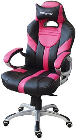 MotoRacer Gamer Edition Gaming Chair | The Best Ergonomic Racing Chair For Video Games | Racing Style Gamer Chair | Padded Armrest | Maximum Comfort | Adjustable Height | PU Leather | (Pink)