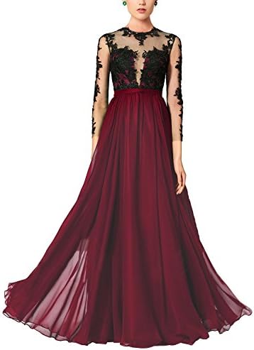 DarlingU Womens Illusion Long Sleeves Evening Party Dress Appliques Formal JR021